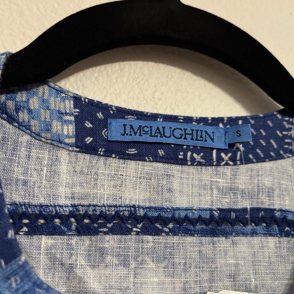 J.McLaughlin Nylee Linen Sleeveless Dress Blue Diamond Patch S NWT - Picture 3 of 9